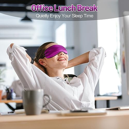 Silk Sleep Mask, Blackout Eye Mask for Sleeping with Adjustable Strap - color: Purple