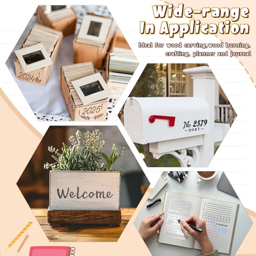 Lewtemi 6 Pcs Metal Wood Burning Stencils, Journal Style Letters Numbers | Engraving Templates for Journaling Crafts, Uppercase Lowercase Symbols, Reusable in Wood Carving Scrapbooking Projects - style: Journal Style