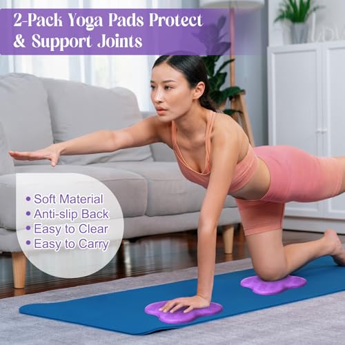 RoundFunny 5 Pcs Yoga Blocks Knee Pads Yoga Strap Set Soft Premium Foam Blocks Accessories for Pilates Meditation General Fitness Stability, Kneeling, Balance, Deepen Stretches and Toning - color: Purple