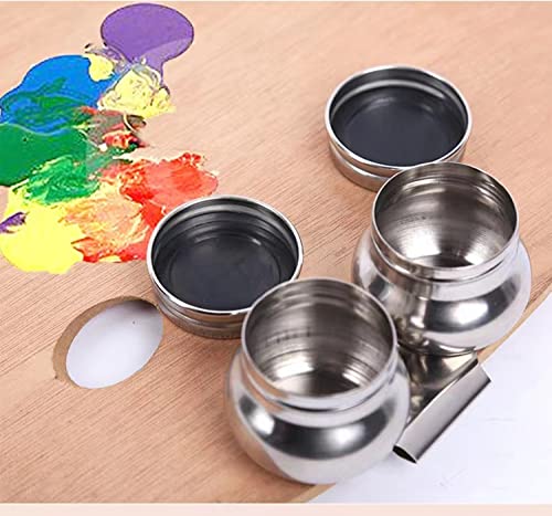 Stainless Steel Palette Cup with Lid, Portable Travel Double Dipper Oil Painting Pot Container, No Leakage, Can Clip on Palette | Portable Travel Double Dipper Oil Painting Pot Container, No Leakage, Can Clip on Palette