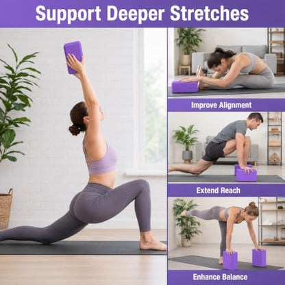 EXERZ Yoga Blocks 2 pack, Gym Blocks, Exercise Workout Fitness Bricks, Pilates Stretch Handstand Non-Slip - color: Purple