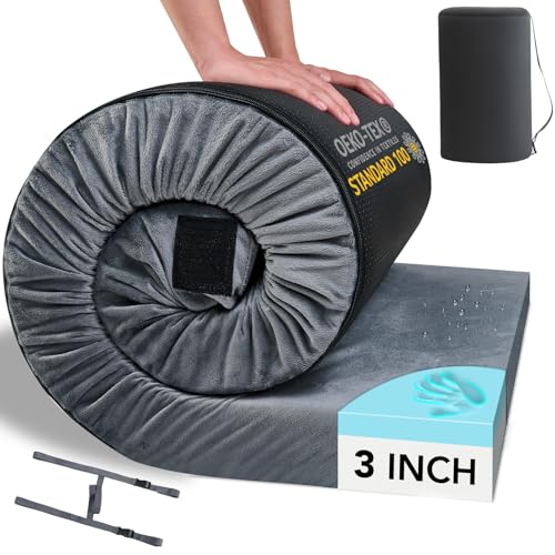 HomeMate Memory Foam Camping Mattress Pad: Portable Car Sleeping Pad | Roll Up Floor Mattress for Camping Cot Tent Truck Travel, Non-Slip Waterproof Sleeping Mat for Adults Guests - color: Grey, size: Cot / 72*24*3