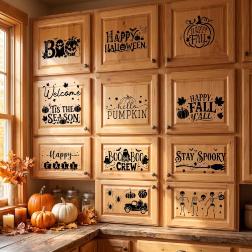 Sitsink Halloween Stencils for Painting Ghost Pumpkin Fall Template Wall | 20 reusable stencils, fall harvest halloween dual theme painting templates, DIY template for rug mat furniture wall canvas - style: fall and halloween