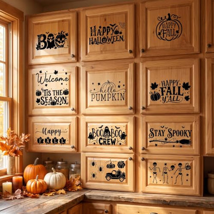 Sitsink Halloween Stencils for Painting Ghost Pumpkin Fall Template Wall | 20 reusable stencils, fall harvest halloween dual theme painting templates, DIY template for rug mat furniture wall canvas - style: fall and halloween