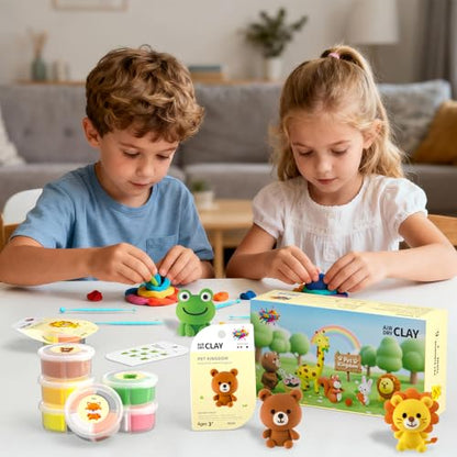 Air Dry Clay for Kids - 6 Animal Themed Modeling Clay Kit, Model Magic Clay with Sculpting Tools and Tutorials, Ultra Light & Soft, Non-Toxic & Safe, DIY Arts and Crafts School Projects for Kids - color: Animals