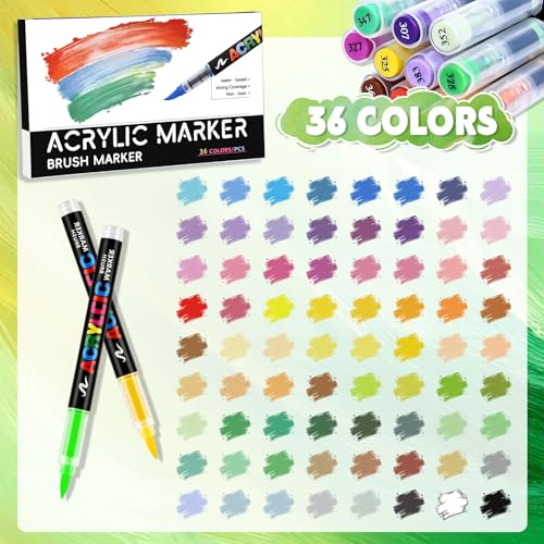 72 Colors Acrylic Paint Markers Brush Tip, Paint Pens for Rock With Direct-Liquid Ink Control , Acrylic Paint Pen Set No-Bleed Coloring Markers for Wood, Stone, Glass, Ceramic,Painting, DIY Crafts - color: 72 Colors-Brush Tip
