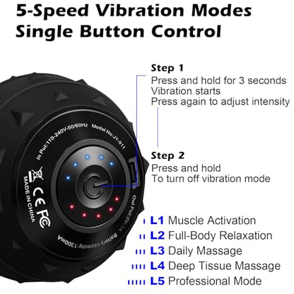 5-Speed Vibrating Massage Ball: Silicone Electric Massager with Auto Shut-Off, Physical Therapy Ball for Fitness, Mobility, and Relaxation, Wellness Gift (Black) - color: Black