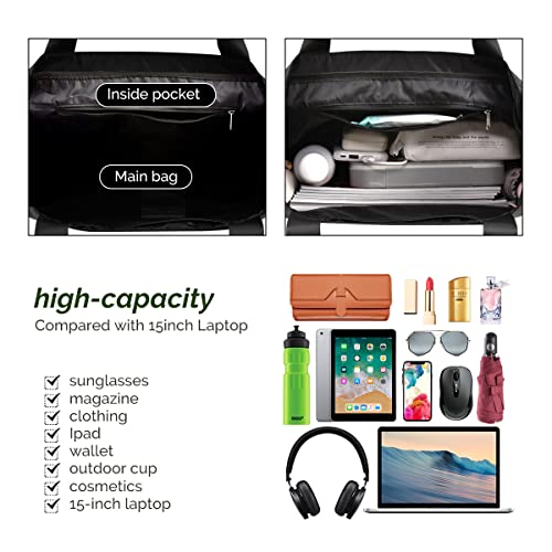 Buringer Large Waterproof Beach Bag for Women Sandproof Tote Bag with Zipper and Pockets Pool Bag for Travel Gym Vacation - color: Black