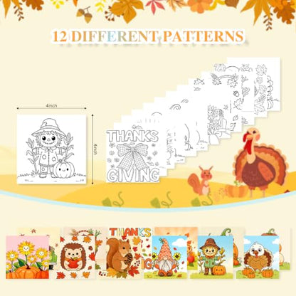 Fall 12 Packs Pre Drawn Canvas to Paint, Thanksgiving Pre Printed Canvas for Painting, Pre Stretched Canvas Outline Painting Boards for Beginners, Students, Party Favors(4 * 4in) - color: Fall