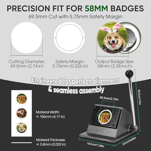 2.74''/69.5mm Button Paper Cutter for Making 2.28''/58mm Badges | Round Metal Graphic Die Cutter for DIY Badges Crafts Keychains Cardstock Photo Paper - size: 69.5mm Graphic Cutter