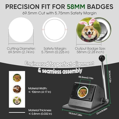 2.74''/69.5mm Button Paper Cutter for Making 2.28''/58mm Badges | Round Metal Graphic Die Cutter for DIY Badges Crafts Keychains Cardstock Photo Paper - size: 69.5mm Graphic Cutter