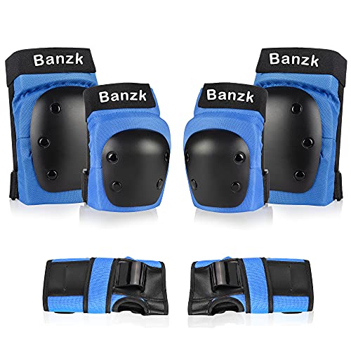 Adult Knee Pads Elbow Pads Wrist Guards for Adult Kids 6 in 1 Protective Gear Set for Skateboarding Biking Roller Skating Cycling Outdoor Sports - color: Blue, size: Large(132-198 lbs)