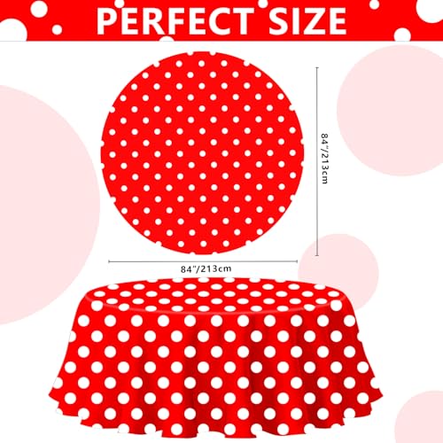 3 Pack Red and White Polka Dots Tablecloth Red Round Table Cover with White Polka Dot Round Plastic Table Cloth 84 in Round for Kitchen Dining Wedding Party