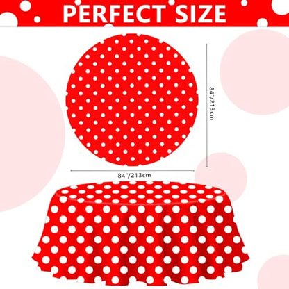 3 Pack Red and White Polka Dots Tablecloth Red Round Table Cover with White Polka Dot Round Plastic Table Cloth 84 in Round for Kitchen Dining Wedding Party