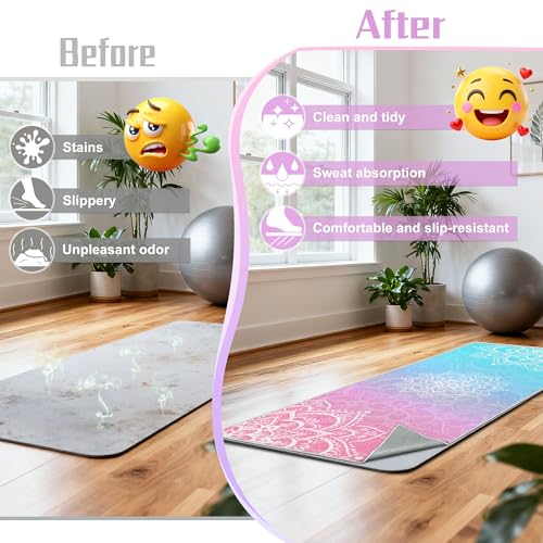 Non-Slip Yoga Towel, 2 Pack, 72x27 Inches, Machine Washable, Gradient Pattern
