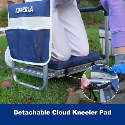 Aimerla K5 Foldable Kneeler Seat - Heavy Duty (Detachable Cloud Kneeler Pad) - Garden Stool - 2 Large Tool Bags - Portable Bench for Indoor & Outdoor - size: K5-Blue