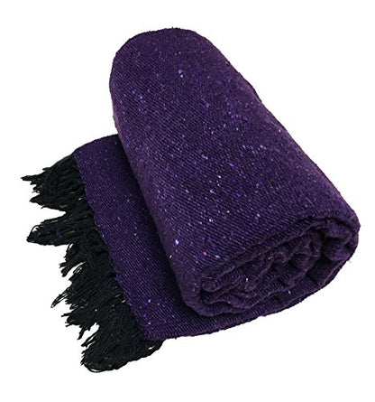 Open Road Goods Solid Color Mexican Yoga Blanket – Large Handwoven Throw for Yoga, Beach, Camping or Home – Soft and Durable Cotton Blend - color: Purple Blanket