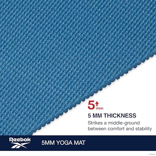 Reebok 5mm Solid Yoga Mat 68" x 24" Non-Slip, Lightweight, Foldable, and Durable Exercise Mat with Carry Strap for Home Workout, Yoga, Pilates, Fitness, and Outdoor Training - color: Cyber Mint