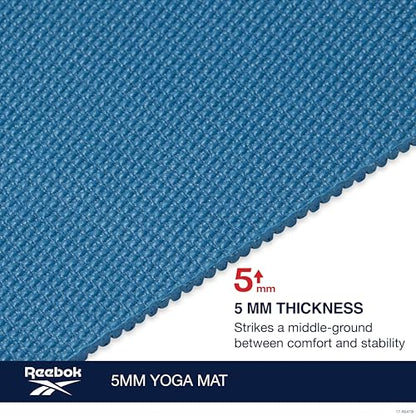 Reebok 5mm Solid Yoga Mat 68" x 24" Non-Slip, Lightweight, Foldable, and Durable Exercise Mat with Carry Strap for Home Workout, Yoga, Pilates, Fitness, and Outdoor Training - color: Cyber Mint