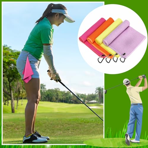 Remagr 4 Pack Golf Towel Microfiber - color: Yellow, Orange, Light Purple, Rose Red