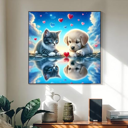 Shouruihua Dog Diamond Painting Kits for Adults, Cat Diamond Art Kits | Animal, Gem Art, Diamond Dotz Kits, Diamond Dots, Wall Art, Adult Crafts, Full Round Drill Diamond Painting Kits, 11.8x11.8in - color: Dog and Cat