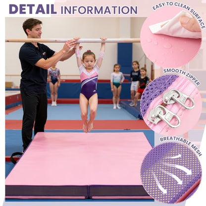 Nuanchu 4" Thickened Bi-fold Gymnastics Mat Crash Landing Pad | 4 x 4 ft Bifolding Gymnastics Mat with Carrying Handles for Tumbling, Yoga, Cheerleading, Stretching and Home Training