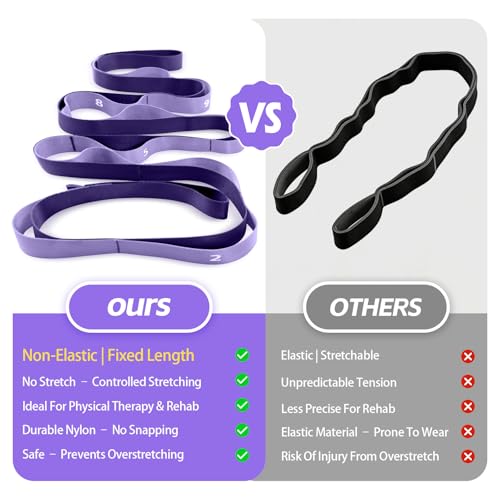 Non Elastic Stretching Strap with Loops - Yoga Straps for Physical Therapy, Durable Stretch Bands for Exercise, Flexibility Training, Hamstring & Leg Stretcher, Yoga/Pilates/Gymnastics - color: Purple