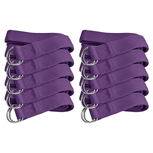 Bulk Yoga Straps, 10 Pack, 6ft, D-Ring Buckle | Adjustable Leg Stretching Strap for Muscle and Hamstring Stretch - Exercise Strap for Home,Gym, Schools and Studio - color: Purple