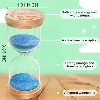 2 Minute Sand Timer, Wooden Hourglass Sand Clock, Small Wood Blue 2 Min Hour Glass, Two Minutes Sandglass for Brushing Teeth, Reloj De Arena, Classroom, Game, Kitchen, Home, Office - color: Blue, size: 2 MIn