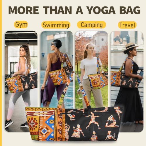 Yoga Mat Bag Yoga Tote Bag with Large Waterproof Zipper Pocket and Drawstring Pocket Yoga Mat Bag Carrier Fit Most Size Mats and All You Stuff - color: black yellow orange