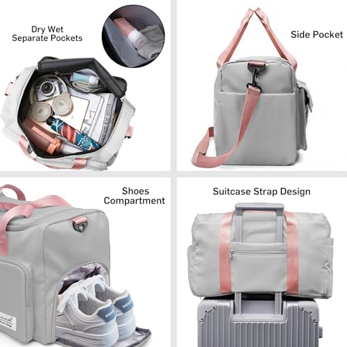 Suruid Gym Bag with Shoe Compartment, Sports Duffle Bag for Women, Pgray - color: Gray Pink