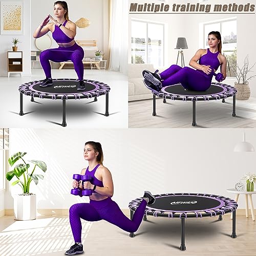 Newan 40"-48" Silent Mini Trampoline Fitness Trampoline Bungee Rebounder Jumping Cardio Trainer Workout for Adults-Max Limit 330lbs - color: A 40" Round violet (NO Handle)