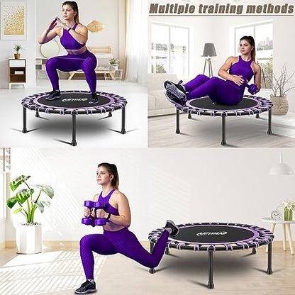Newan 40"-48" Silent Mini Trampoline Fitness Trampoline Bungee Rebounder Jumping Cardio Trainer Workout for Adults-Max Limit 330lbs - color: A 40" Round violet (NO Handle)