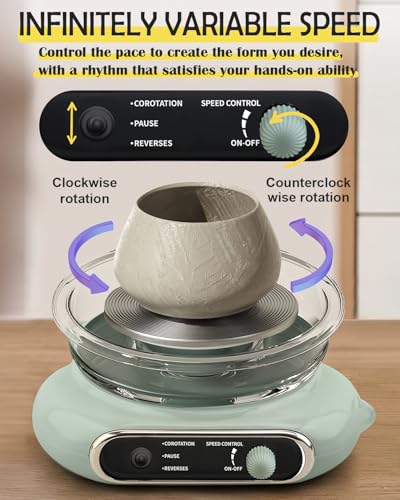 Mini Pottery Wheel, Electric Pottery Wheel with 4.7inch Turntable Air-Dried Clay and 8Pcs Pottery Tools, Adjustable Speed and Direction, Suitable for Ceramic Teaching, Home Use (Green)