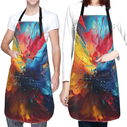 Artist Painting Apron with 2 Pockets Painters Art Aprons Gifts for Women Men - color: Colorful Paint Splatter Art