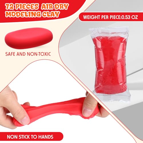 VioraWhite 72 Pcs 38oz Air Dry Clay Bulk Modeling Clay,Red | Ultra Lightweight Foam Modeling Clay for Kids Adults, DIY Gifts Party Arts Crafts, School Project Supplies - color: Red