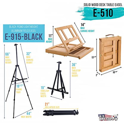 U.S. Art Supply 133-Piece Artist Painting Kit - Aluminum & Wood Easel, 24 Each (Acrylic, Oil, Watercolor Paints), 8 Canvases, 44 Brushes, 4 Paint & Sketch Pads - Painting Kits for Adults, Gift Set