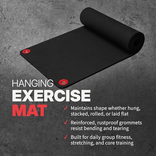 SPRI Hanging Exercise Mats for Gyms, Closed-Cell Foam Yoga & Fitness Mats with Grommets, Thick Workout Mats for Studios & Group Fitness Classes - color: Black