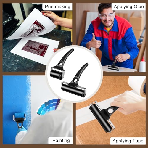 Frienda 6 Pack Rubber Brayer Rollers, 4.7 Inch, 2.2 Inch Hard Rubber Rollers Tool for Printmaking, Ink Application, Block Printing, Stamping, Wallpaper, Gluing, Crafting - size: 2 Inches, 4.7 Inches