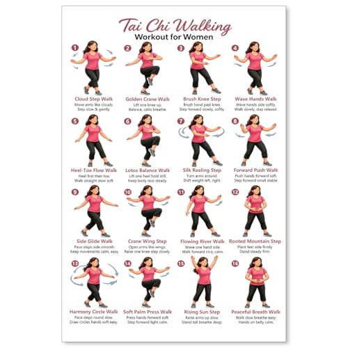 GO-SANTNN Tai Chi Walking Workout for Women Poster Wellness Exercise Chart Canvas Wall Art Balance and Mindful Movement Exercise Prints Living Room Office Apartment Wall Decor 12x18 inch Unframed - color: Pink, size: 18"L x 12"W, style: Unframed