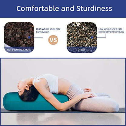 Organic Buckwheat Bolster (24X10.5X5.5 in) Supportive Rectangular Meditation Pillow 100% Cotton Cover Yoga Pillow - color: Navy Blue