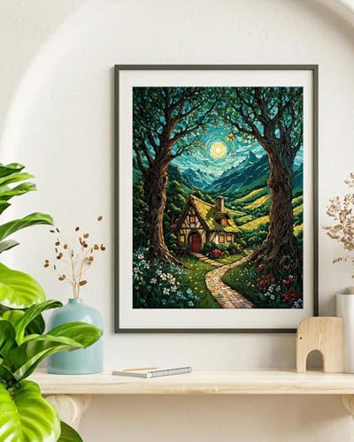 TOCARE Cabin Paint by Numbers Kit for Adults, Cabin in the Moonlit Forest Adult Paint by Number Canvas,Adults' Paint-by-Number Kits Nature Scenery 16x20inch (Without Framed) - color: TC-OPC5594