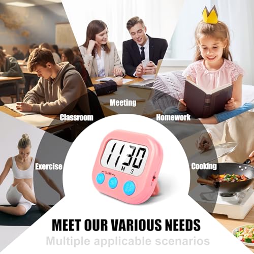 AOUCE Digital Kitchen Timers for Cooking, Timer for Kids 2 Pack Pink - color: Pink