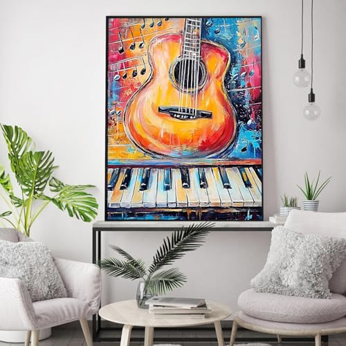 Guitar on The Piano Paint by Number for Adults Beginner Easy to Paint Spiritual Notes Paint by Numbers on Canvas, Paint by Numbers Kits Vintage Oil Painting Decoration Without Frame 16x20 Inch - color: Artwork 12, size: 16''x20''(without frame)