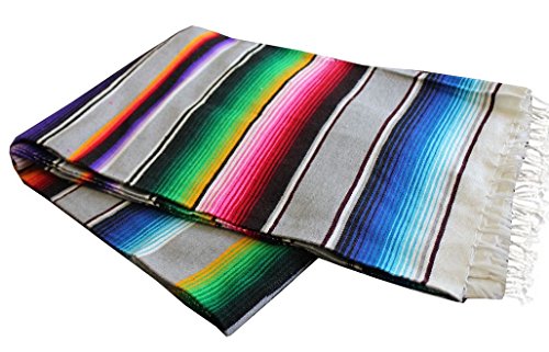 Del Mex Mexican Serape Blanket (X-Large, Light Gray) - color: Light Gray, size: X-Large