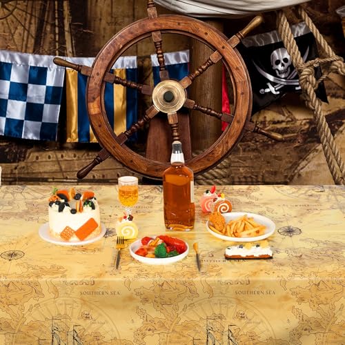 Kochorie 2 Pieces Pirate Party Tablecloth Treasure Map Tablecover Nautical Adventure Plastic Tablecloth Navigation Supplies for Treasure Theme Birthday Party Decorations - style: Pirate