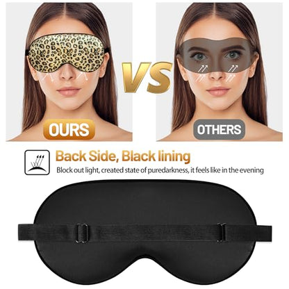 Silk Sleep Mask, Blackout Eye Mask for Sleeping with Adjustable Strap - color: Brown Leopard