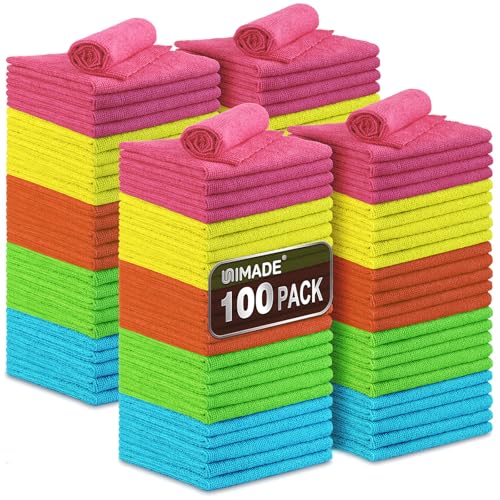 UNIMADE 극세사 클리닝 천, 100PK 상업용 등급 작업 걸레 - color: 멀티컬러., size: 100개입