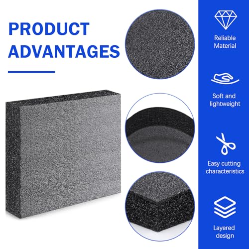 2 Pcs Polyurethane Foam Sheet 12 x 10 x 2.125 inch High Density Foam Board Insert Cuttable Packing Foam for Cases, Packing Foam Pads for Toolbox Camera Storage and Crafts (Black)