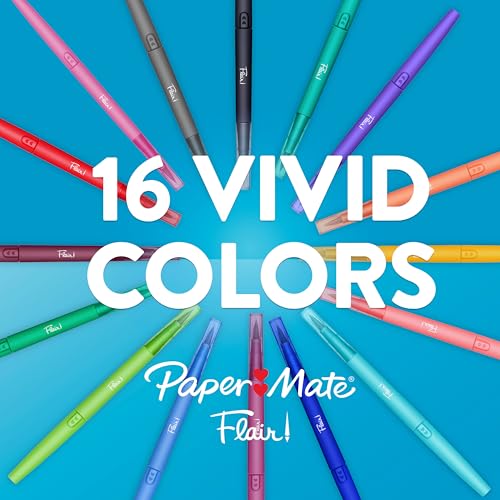 Paper Mate Flair DUAL Felt Tip Pens, Brush and Medium Tips, 16 Count - Journaling, Note-Taking, Hand Lettering - style: Dual Tip